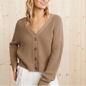 Jenni Kanye Cropped Cotton Cocoon Cardigan mocha